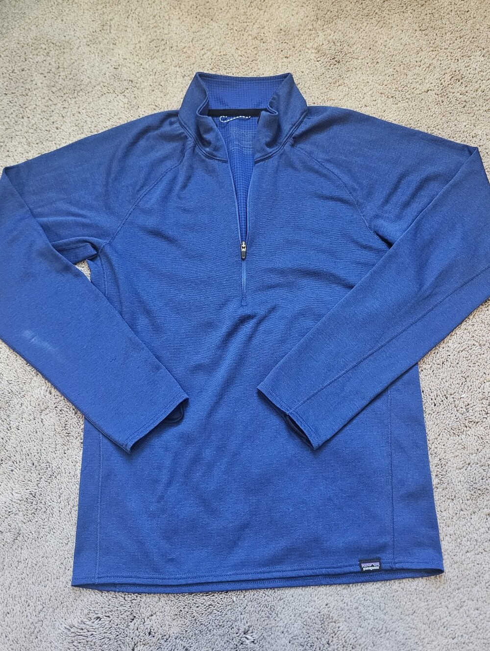 Patagonia Capilene Midweight Zip-Neck Base Layer Blue Textured Waffle Womens XS